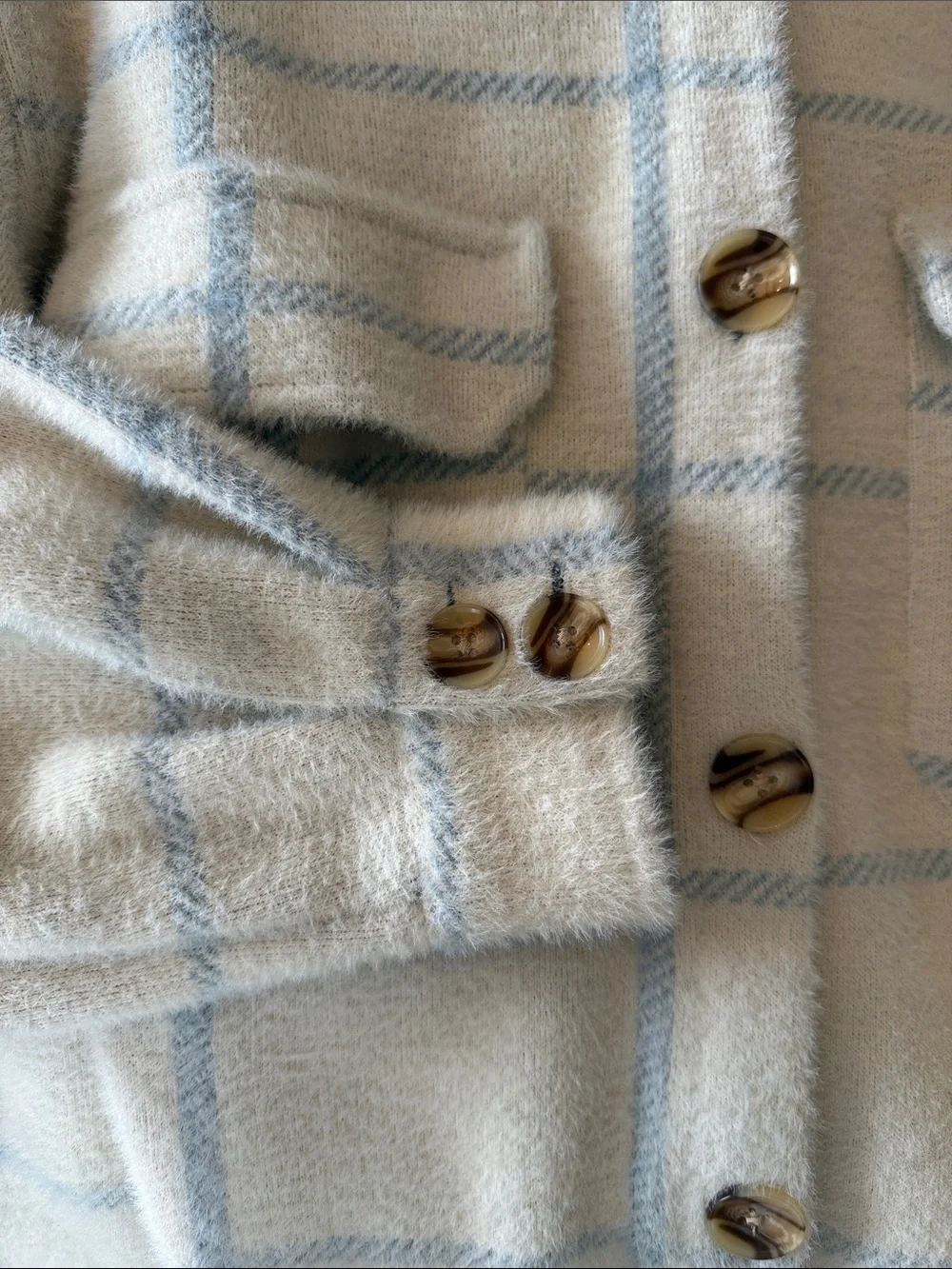 Z Supply Cream and Light Blue Teddy Shacket